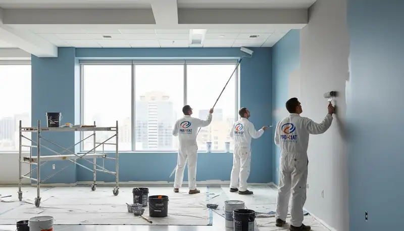 San Jose CA commercial painting crew refreshing a business exterior with professional paint tools