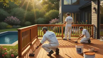San Jose Paint Pros staining a wood deck in San Jose, CA for durable outdoor protection
