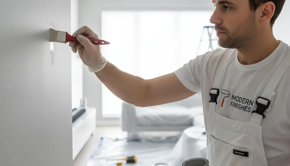 San Jose, CA painter repairing wall chips with precise color-matched touch-up paint