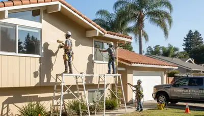 Painting services team in San Jose, CA completing a professional home exterior paint job