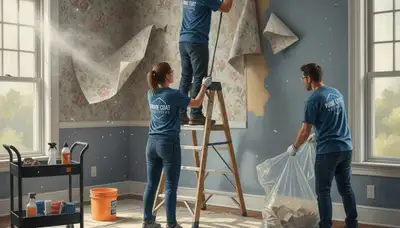 San Jose painter removing wallpaper for residential wall prep in San Jose, CA