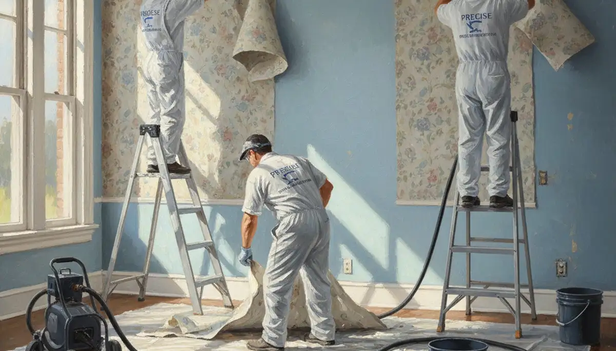San Jose painters removing wallpaper for a wall prep service in San Jose, CA